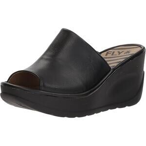 Fly London Jamb Leather Wedge Sandals Women’s 9 EU 40 Black Slip On Comfort